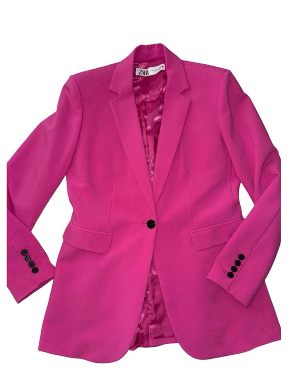 Zara Women's Vibrant Bright Pink Single-Button tailored blazer Size XXL